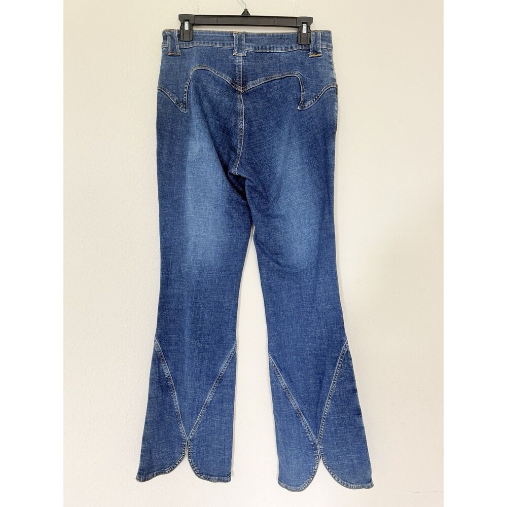 Y2K Mu Jeans Size 12 Western Cowgirl Split Hem Flare Jeans Rodeo Boho Festival - Picture 2 of 9